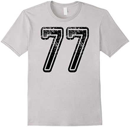 Mens #77 T-Shirt Numbered Grungy Sports Team Tees - both sides 2XL Silver