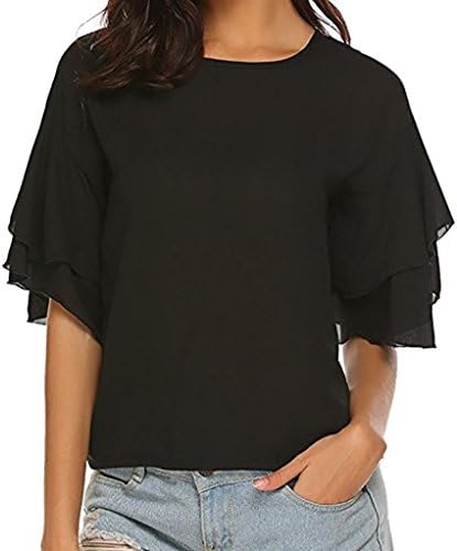 Clearance ! Litetao New ! On Sale ! ! Womens Ruffle Short Sleeve Dolman Drape Top Shirts Casual Chiffon Blouse