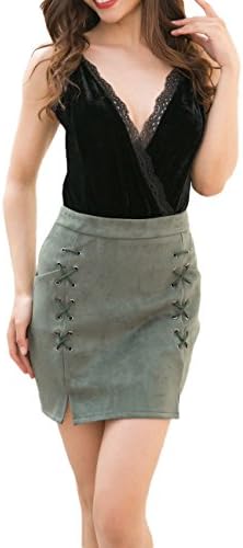 SOMTHRON Women's Solid Color Bandage Suede Micro Mini Pencil Skirt Zip Up A Line Leather Petite Mini Dress