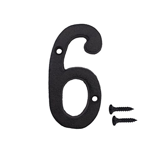3 Inch Wrought Iron House Number, Matching Screws Included Black Number 6