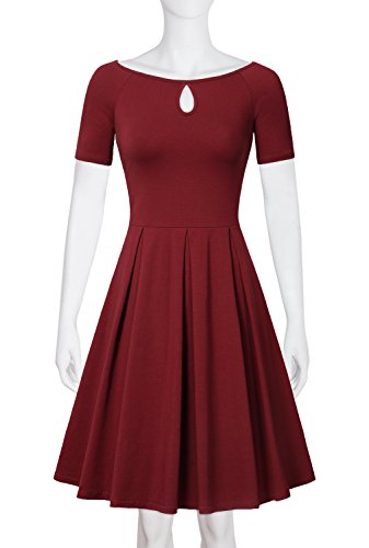 Boat Neck Key Hole Short Sleeve A Line Sexy Casual Dress Women Dresses, Laksmi