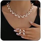 FUTIMELY Rhinestone Pearl Bridal Necklace Earring Set Silver Crystal Brida Choker Necklace Wedding Party Prom Birthday Dance Jewelry Set Bride Bridesmaid Jewelry Accessories for Women (Rose Gold)