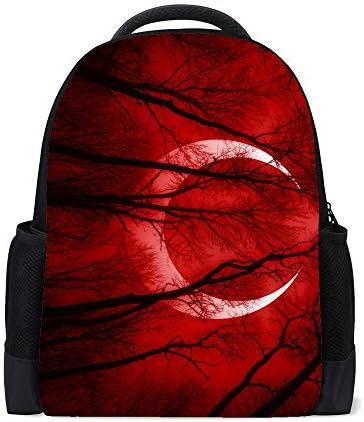 CHEHONG Backpack Red Moon for Men Women Water Resistant High School Bookbag Travel Backpack Double Zipper