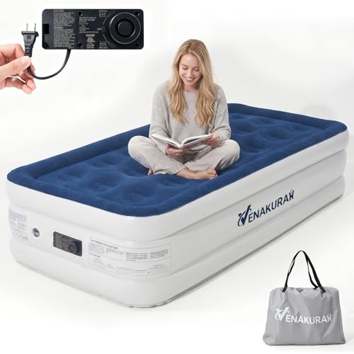 VENAKURAH Air Mattress 1 Person 197 x 97 x 46 cm, Air Bed Self-Inflating in 3 Minutes, Inflatable Mattress with Integrated Electric Pump, Inflatable Guest Mattress for Home and Camping