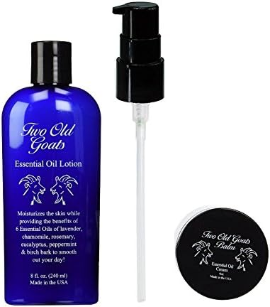 Two Old Goats Essential Oil Lotion 8oz and 4oz Thick Balm with BW Skin Care's Exclusive Pump, Comboz Packaging