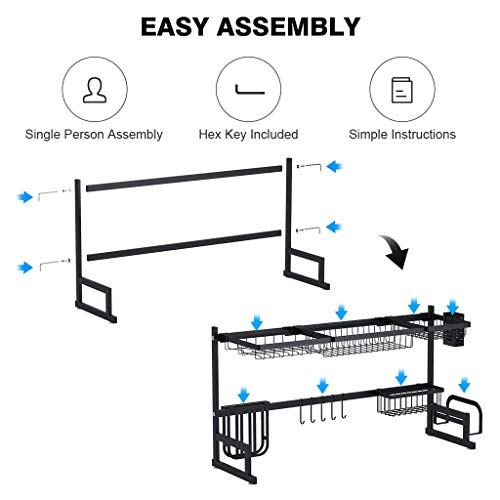 Dish Rack Over Sink(32.5") Dish Drying Rack Kitchen Stainless Steel Over The Sink Shelf Storage Rack (Sink size â‰¤ 32.5 inch)(Black, 33.5X12.5X20.5inch)