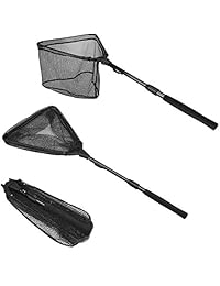 PLUSINNO red de pesca, asa telescópica abatible y plegable, malla de material de nailon duradero, recogedor o liberador de peces seguro
