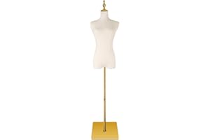 KTMANEQ Adjustable Female Dress Form Mannequin with Golden Metal Stand for Clothes Window Display