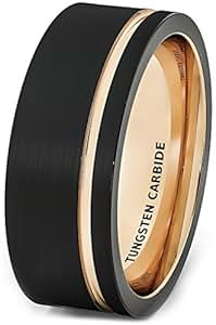 Mens Wedding Band 8mm Black Brushed Tungsten Ring Thin
