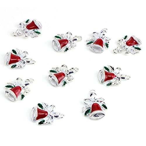 20 Pcs Assorted Enamel Charm Pendant Silver Plated Christmas Tree Snowflake Garland Bell Dainty Dangle Crafting Accessories Decorations for Necklace Bracelet Ankle Earring Jewelry DIY Making