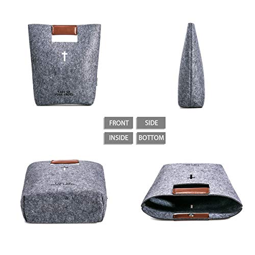 AGAPASS Christian Bible Tote Bag for Men Women, Bible Cover Case Carved Cross Holy Bible Carrying Bag, Felt Tote Church Bible Study Case,Christian Gift, Bible Purse,Dark Grey - Thumbnail 6