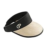 Raffia Sun Visor Hat by FLYNOVA| 100% Natural, Hand-Woven Madagascar Raffia Grass | Wide Brim UV Protection | Cool, Breathable Comfort / Adjustable Elastic Cord