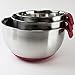 HUJI 3 Piece Stainless Steel Mixing Bowls set with Pouring Spouts & Non-Slip Silicon Base and Handles For Baking Mixing Kitchen Tools (Red )