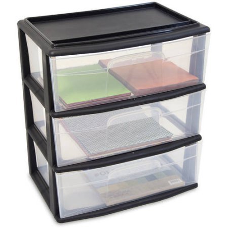 Homz Large 3 Drawer Wide Plastic Storage Cart Cabinet Organization - Black