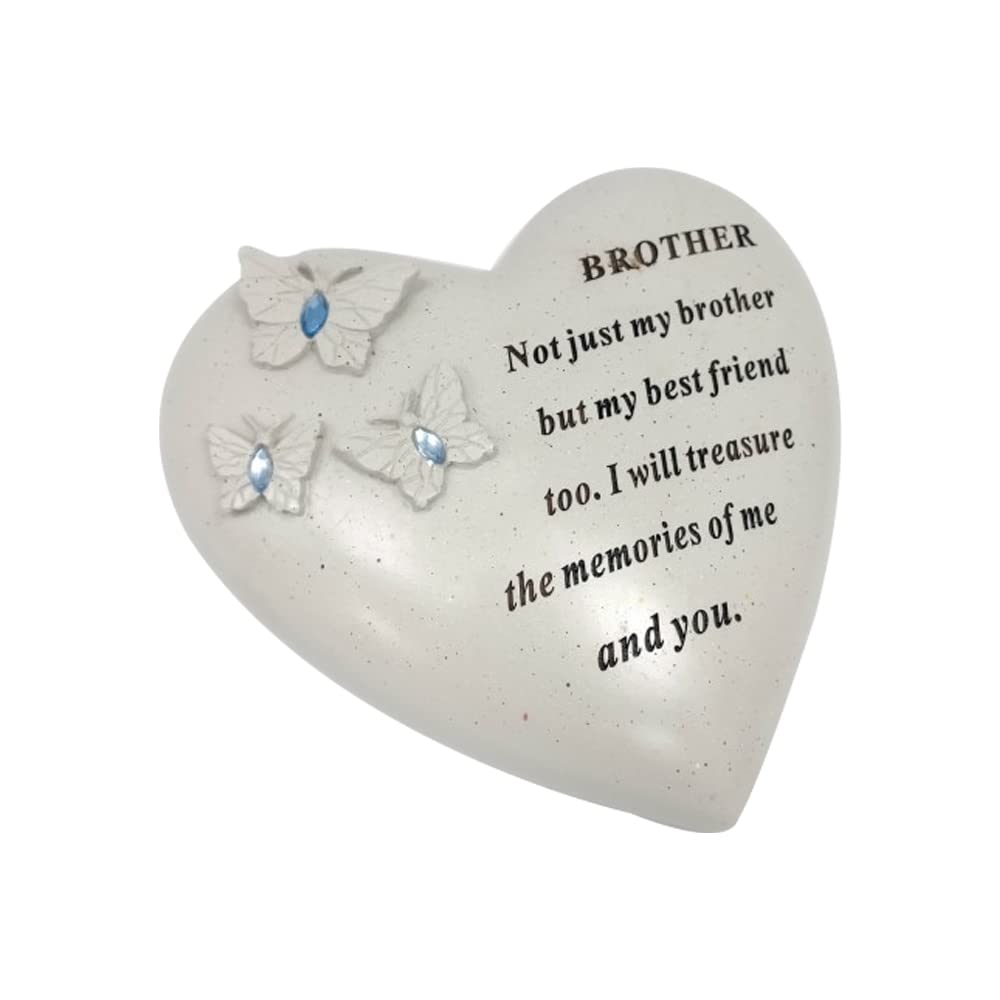 Personalised Grave Ornament/Memorial Plaque with Heart With 3 butterflies & Blue Gems | Graveside Decoration Gift in the Loving Memory of your Loving Deceased Ones (Brother)