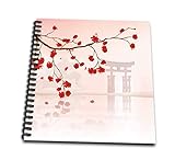 3dRose db_116168_2 Beautiful Japanese Sakura Red Cherry Blossoms Branching Reflecting Over Water Oriental Vector Design-Memory Book, 12 by 12-Inch
