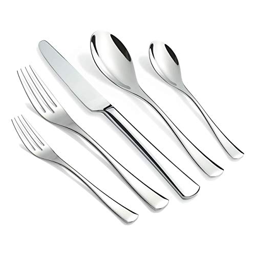 OMGard Silverware Sets, 20-Piece Flatware 18/10 Stainless Steel Extra Heavy Weight Forged Cutlery Eating Utensils Forks Spoons Knives Set Tableware Service for 4 Dishwasher Safe Mirror Polished