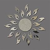 TIFENNY Luxury 3D Sunflower Home Decor Bell Cool Mirrors Wall Stickers Gold 3D Mirror Wall Stickers Living Room Entrance Bedroom TV Wall Decals Marriage Room Decorated (Silver)