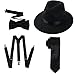 IWIWB 1920s Mens Accessory Set Hard Felt Wide Brim Panama Hat Gangster Theme Party