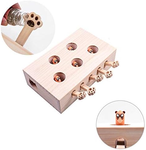 Jnwayb Cat Interactive Toys, Whack a Mole Mouse Exercise Toy, Solid Wood Puzzle Box (Style A)
