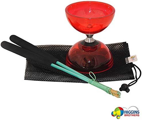 Revolution Triple Bearing Diabolo Set with Fiberglass Handsticks and Mesh Carry Bag (Red)