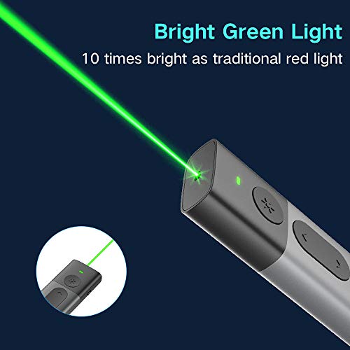 iThrough Wireless Presenter Green Light, Presentation Remote Clicker Rechargeable, Metal Powerpoint Clicker PPT PowerPoint Clicker Remote Hyperlink Volume Control USB Slide Advancer 2.4GHz