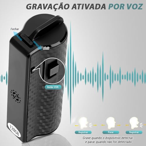 128G, Mini Gravador de Voz, Gravador de Voz, Redução Tripla de Ruído Inteligente, Gravação de 334H
