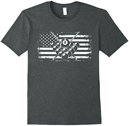 Mens Billiards T Shirt Pool Billiards American Flag Gift Tee 2XL Dark Heather