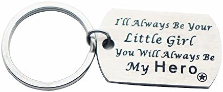 Huiuy Men's Keychain Customized Dog Tag Pendant Key Chain Keyring Personalized Gift for Dad Grandpa Stepfather Father's Day Gift (I'll Always Be Your Little Girl.You Will Always Be My Hero)