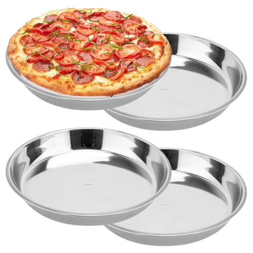 Hyuetrsa 4 Pack Stainless Steel Pizza Pan, 12.4 Inch Round Pizza Sheet Baking Pan Healthy Metal Pizza Baking Cooking Pan Pizza Tray for Pie, Cookie, Dishwasher Safe