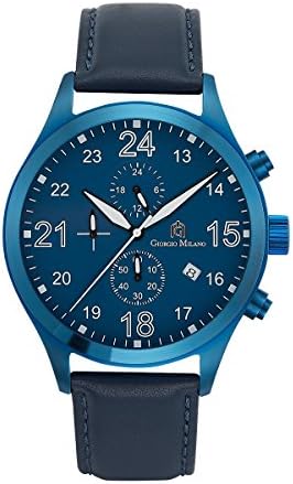 Giorgio Milano 105SBL45 Ip Blue Stainless Steel Chronograph Watch w/Blue Genuine Leather Strap