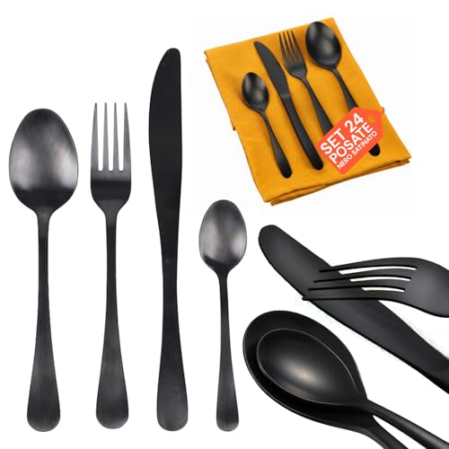 Avilia Set 24 Posate Acciaio Inox, Nero