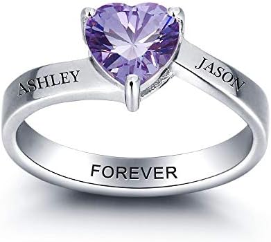Personalized Heart Simulated Birthstone Rings DIY Jewelry for Women Customized 2 Names Anniversary Birthday Gifts for Her