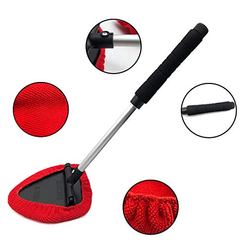 Car Windshield Cleaner Tool Set - Extendable Handle Car Window Windshields Washing Brush with 2 Removable Cloth and 1 Pack Microfiber Cleaning Cloth and 1 Brush