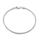 Amberta 925 Sterling Silver 1.9 mm Snake Chain Bracelet Size 7
