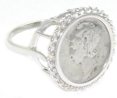 Sterling Silver Ladies High Rise Mercury Dime Coin Ring Size 6