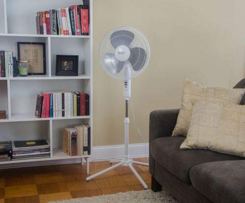 Comfort Zone CZST161BTEBK 3-Speed Adjustable-Height 16-inch Oscillating Pedestal Fan with Quad-Pod Folding Base