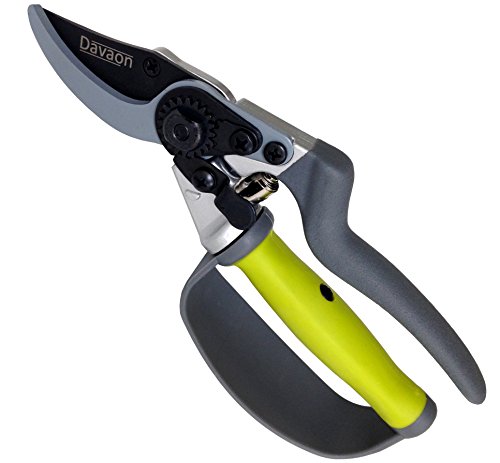 Ergonomic Garden Secateurs (Bypass Style) - Premium Pruning Shears with Auto-Rotating Handle and Finger Protection, Ideal Secateurs for Arthritic Hands, Premium SK5 Steel Garden Pruners, Davaon Pro