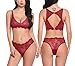 wearella Women's Lace Lingerie Bra and Panty Set Strappy Babydoll Bodysuit Red