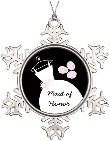SMALL Poppy Personalised Christmas Tree Decoration Wedding Gown Pink 'Maid of Honor' black Christmas Snowflake Ornament Designs
