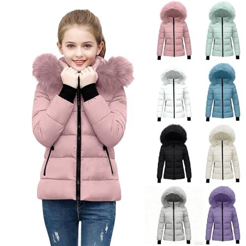 Girls Winter Coat Kids Puffer Jacket Padded Warm Fleece Parka Outwear with 2 Zip Pockets Long Sleeve Zipper Parka Coat Elasticated Ribbed Windproof Warm Jacket (Pink, 5-6 Years)