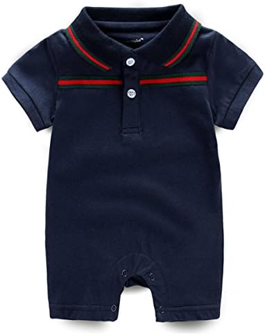 BUAAM Baby Boy's/Baby Girl's Pure Cotton Polo Shortall One Piece Outfit Rompers 9-12 Months Dark Blue