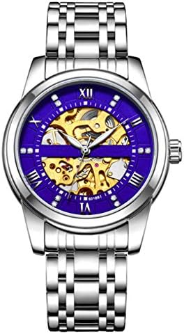 ZBBLJY Men's Watch Mechanical Stainless Steel Wrist Watch,Skeleton Waterproof Automatic Self-Winding Luminous Diamond Dial Wrist Watch,b9