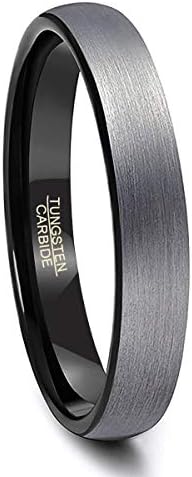 Natural Fashion Ring for Men and Women Tungsten Silver Black 4 mm Brushed Surface Size N - Z (17.3-21.4 mm)