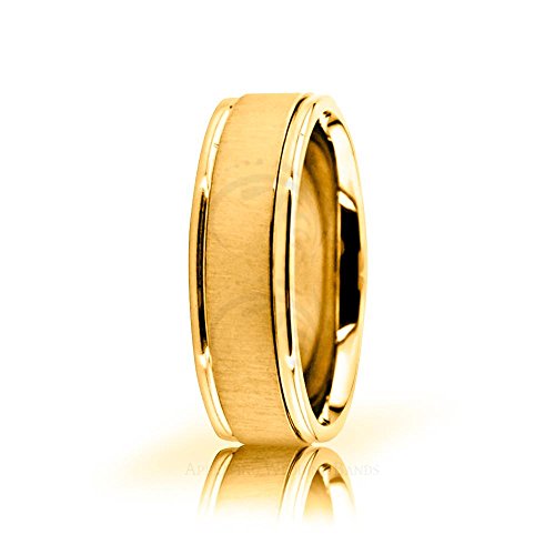 Genuine 18K Yellow Gold Polished Brushed Designer Wedding Band 7 mm