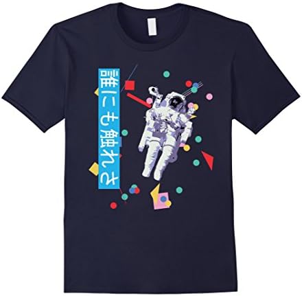 Mens Vaporwave Astronaut Kanji Aesthetic Street Wear T-Shirt Large Navy
