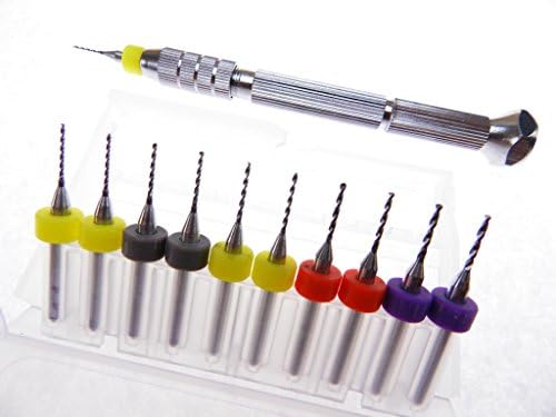 Manual Drilling 3.5" Pin Vise for Miniatures, Carving, Toy Making, Jewelry, Modeling, Plastics. + 10pk .8mm to 1.2mm Drill Bits (2each) .80mm .90mm 1.0mm 1.1mm 1.2mm 1/8" Shank 3.175mm