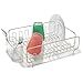 mDesign Large Modern Metal Wire Kitchen Dish Drainer Drying Rack with Plastic Cutlery Caddy and Drainboard for Sink or Countertop - Satin/Clear