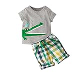 MowMee Toddler baby Boys Crocodile Dinosaur Outfit T-shirt Lattice Pants