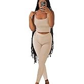 LICOBOD Casual Workout Sets 2 Piece Outfits for Women Ribbed Crop Tank Top High Waist Yoga Leggings Lounge Wear Tracksuit